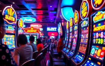 Exciting slot gacor gaming experience in a vibrant casino atmosphere with joyful players.